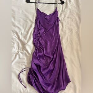 Zara Purple Asymmetrical Ruched Slip Dress